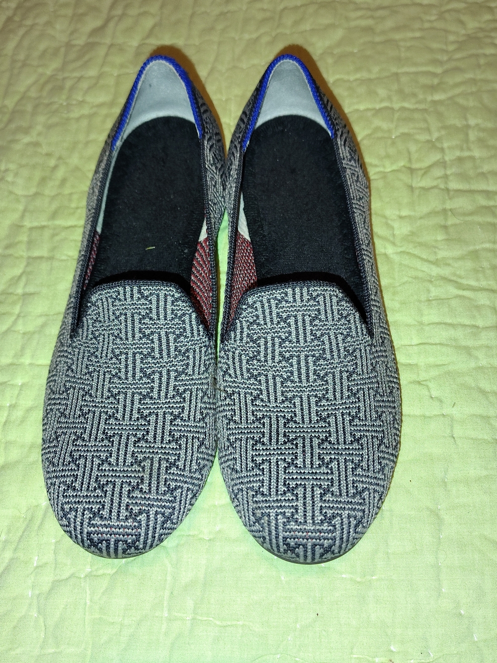 Rothy's Gray Woven Slip-On Loafers with Blue Trim